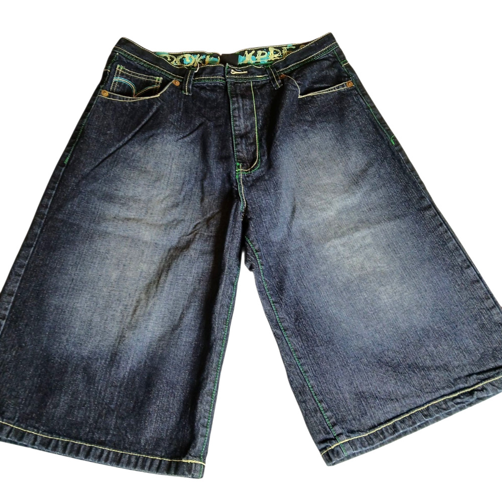 Brooklyn Xpress Men's Denim Shorts Size 36 Baggy Hip Hop Jeans-Missing Button‎